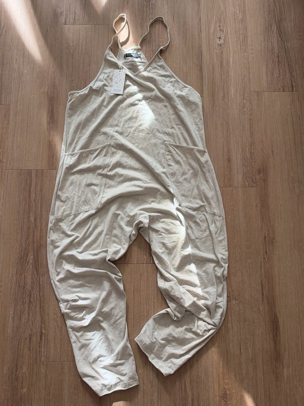 Light Beige Sleeveless Harem Jumpsuit with Pockets